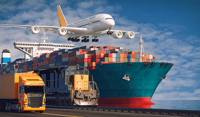 Trains, trucks, airplanes, and ships are set to carry containers.